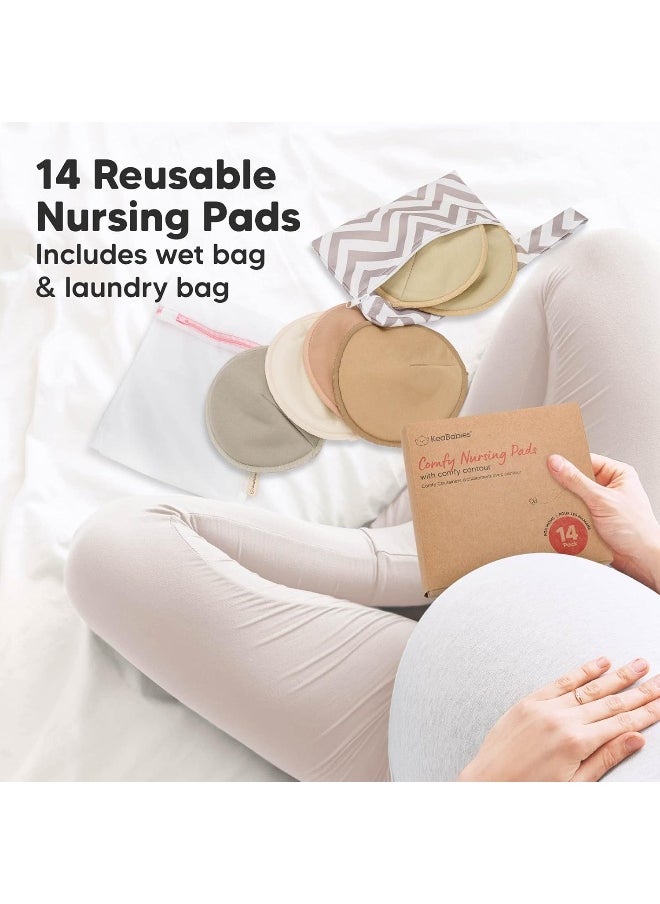 Organic Bamboo Viscose Nursing Pads - 14 Washable Breastfeeding Pads, Wash Bag, Reusable Breast Pads for Breastfeeding, Nipple Pads for Breastfeeding, Breastfeeding Essentials