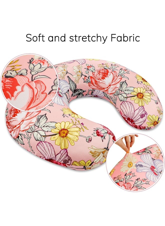 Pink Floral Nursing Pillow Cover, Stretchy Removable Nursing Covers for Newborn Breastfeeding Pillows, Breastfeeding Pillow Slipcover for Baby Girls and Boy