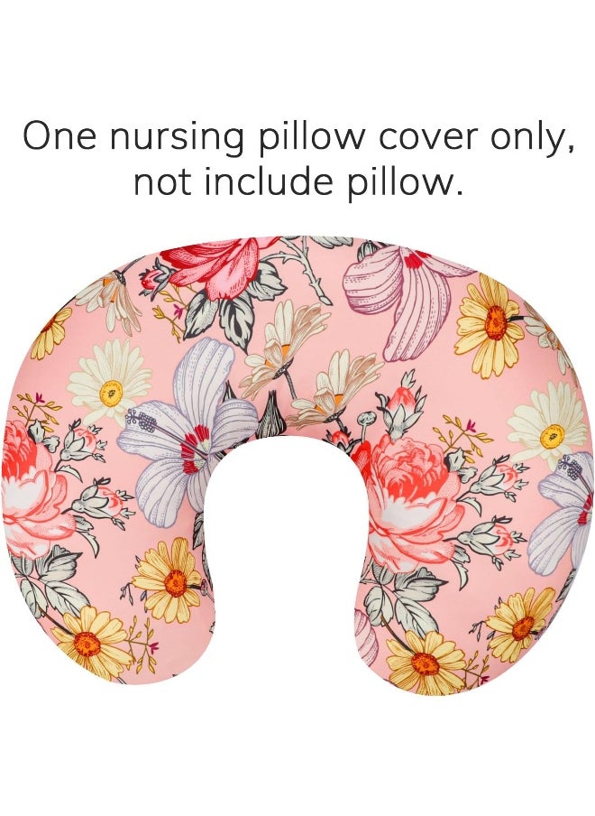 Pink Floral Nursing Pillow Cover, Stretchy Removable Nursing Covers for Newborn Breastfeeding Pillows, Breastfeeding Pillow Slipcover for Baby Girls and Boy