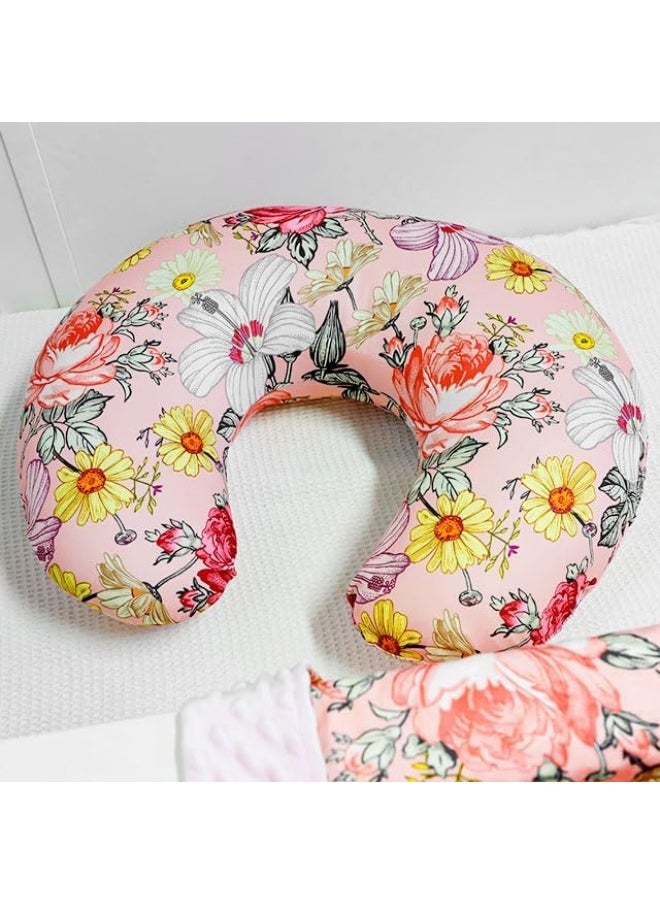 Pink Floral Nursing Pillow Cover, Stretchy Removable Nursing Covers for Newborn Breastfeeding Pillows, Breastfeeding Pillow Slipcover for Baby Girls and Boy