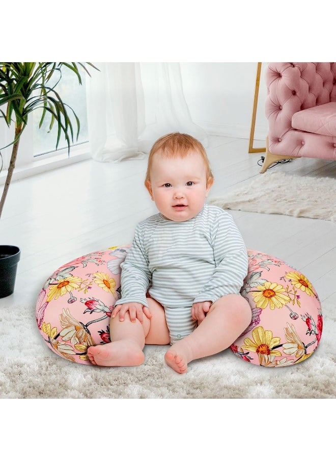 Pink Floral Nursing Pillow Cover, Stretchy Removable Nursing Covers for Newborn Breastfeeding Pillows, Breastfeeding Pillow Slipcover for Baby Girls and Boy