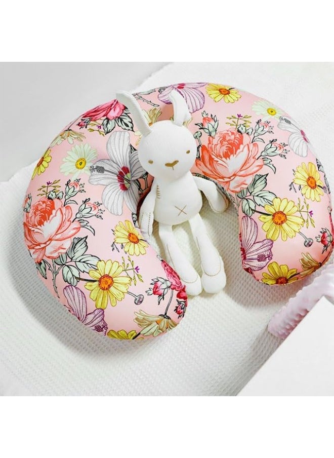 Pink Floral Nursing Pillow Cover, Stretchy Removable Nursing Covers for Newborn Breastfeeding Pillows, Breastfeeding Pillow Slipcover for Baby Girls and Boy