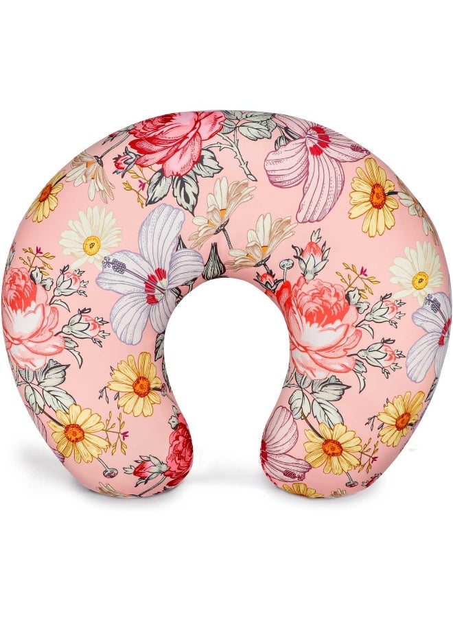 Pink Floral Nursing Pillow Cover, Stretchy Removable Nursing Covers for Newborn Breastfeeding Pillows, Breastfeeding Pillow Slipcover for Baby Girls and Boy