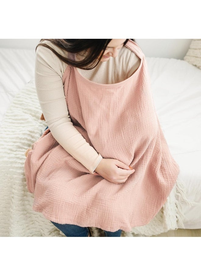 Konssy Muslin Nursing Cover for Baby Breastfeeding, Breathable 100% Cotton Breastfeeding Cover with Rigid Hoop for Mother Nursing Apron, Multi-use Carseat Canopy (Pink)