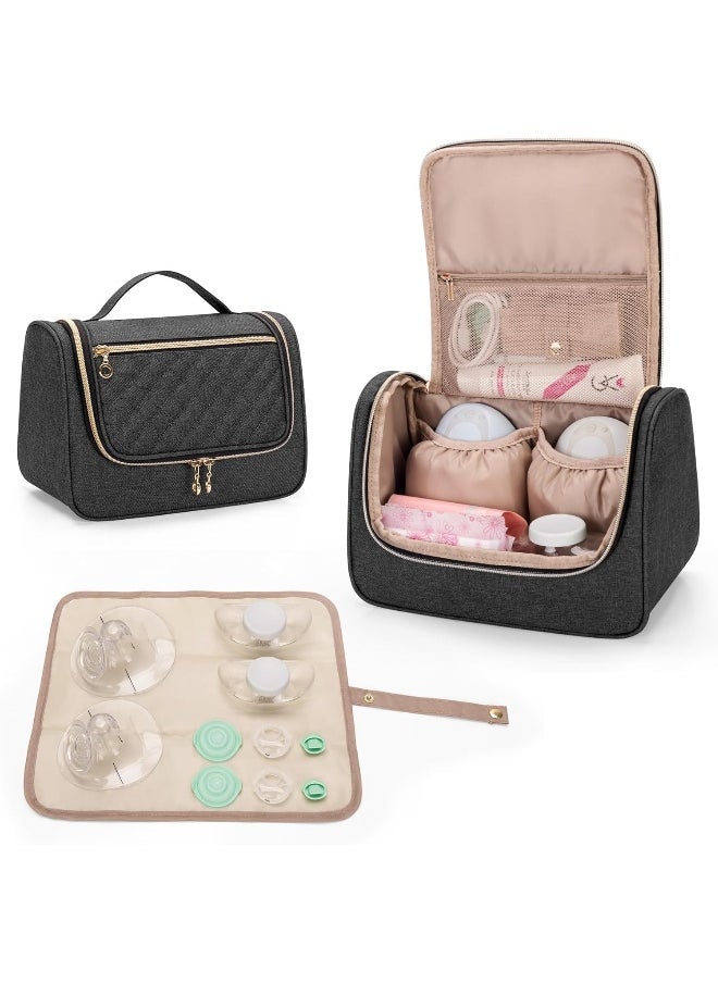 Luxja Wearable Breast Pump Bag (with a Waterproof Mat) Compatible with Momcozy and Elvie Breast Pump, Carrying Case for Wearable Breast Pump and Extra Parts (Patent Pending), Black