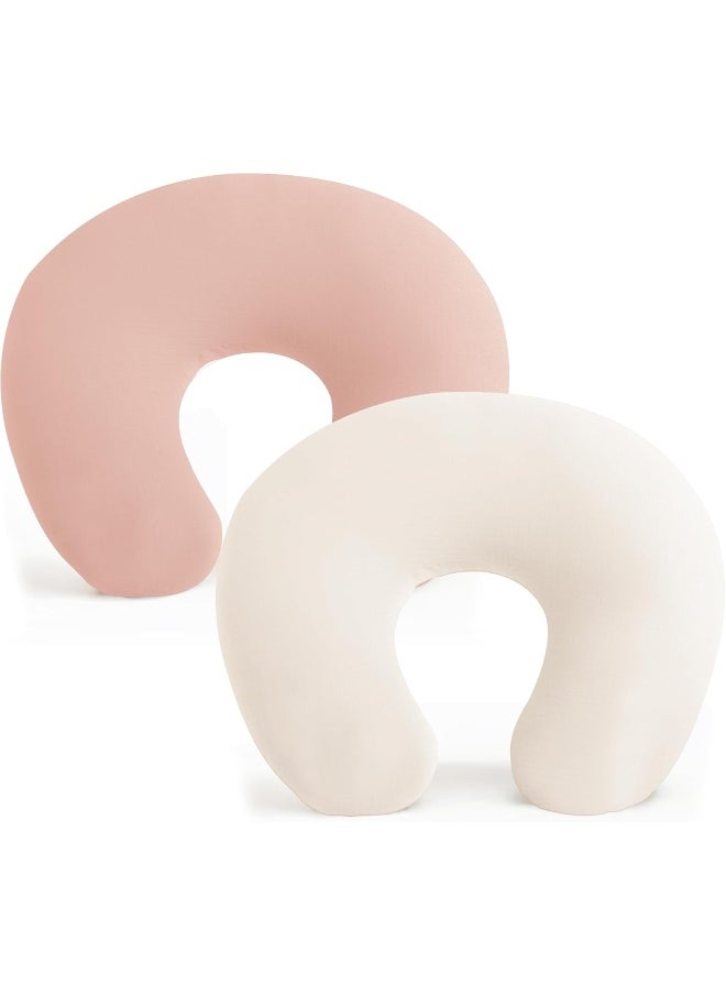 Konssy 2 Pack Nursing Pillow Covers, Stretchy and Soft Nursing Cover for Breastfeeding Pillows, Pillow Slipcover for Baby Girls Boys Newborn (Beige, Pink), Standard