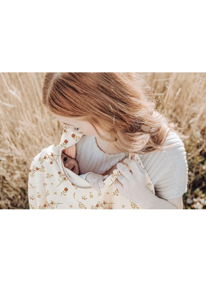 Konssy Muslin Nursing Cover for Baby Breastfeeding, Breathable 100% Cotton Breastfeeding Cover with Rigid Hoop for Mother Nursing Apron, Multi-use Carseat Canopy (Lovely Bouquet)
