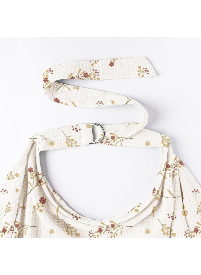 Konssy Muslin Nursing Cover for Baby Breastfeeding, Breathable 100% Cotton Breastfeeding Cover with Rigid Hoop for Mother Nursing Apron, Multi-use Carseat Canopy (Lovely Bouquet)