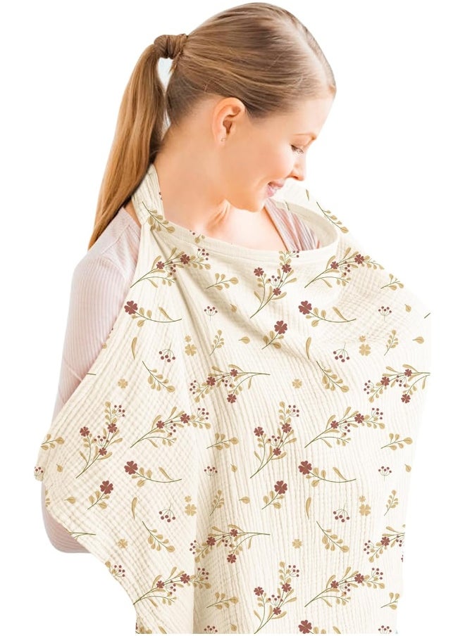 Konssy Muslin Nursing Cover for Baby Breastfeeding, Breathable 100% Cotton Breastfeeding Cover with Rigid Hoop for Mother Nursing Apron, Multi-use Carseat Canopy (Lovely Bouquet)