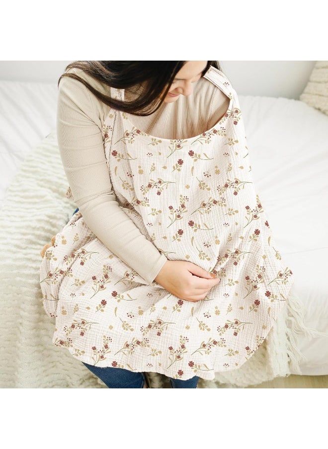 Konssy Muslin Nursing Cover for Baby Breastfeeding, Breathable 100% Cotton Breastfeeding Cover with Rigid Hoop for Mother Nursing Apron, Multi-use Carseat Canopy (Lovely Bouquet)