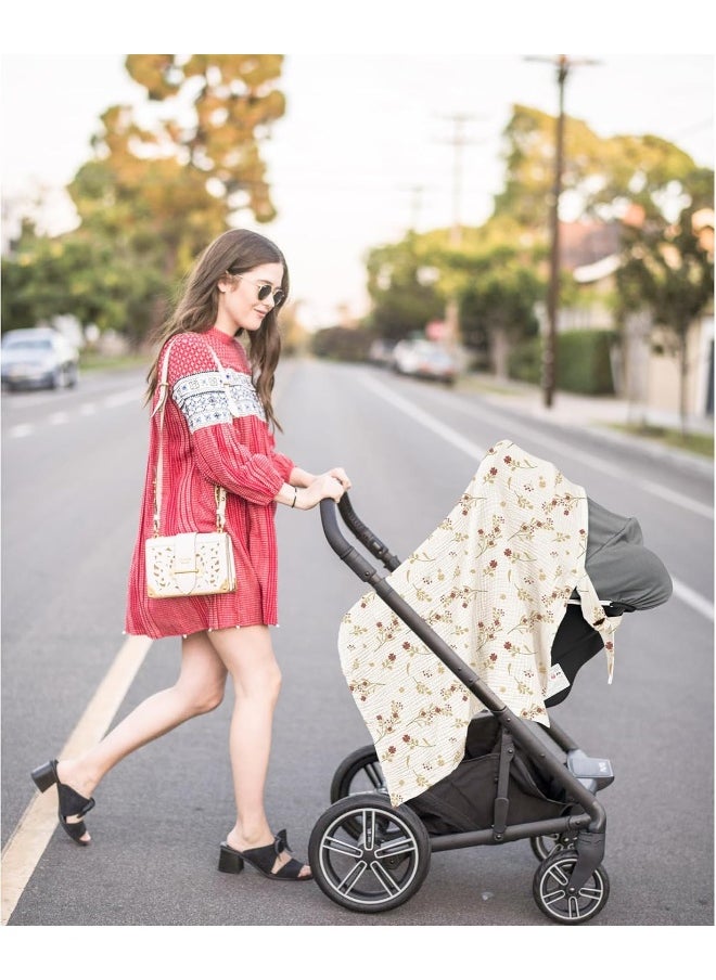 Konssy Muslin Nursing Cover for Baby Breastfeeding, Breathable 100% Cotton Breastfeeding Cover with Rigid Hoop for Mother Nursing Apron, Multi-use Carseat Canopy (Lovely Bouquet)