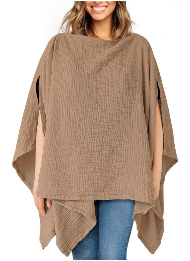 Konssy Muslin Nursing Cover for Breastfeeding, 360° Full Privacy Breathable 100% Cotton Breastfeeding Cover, Multi-use Carseat Canopy(Brown)