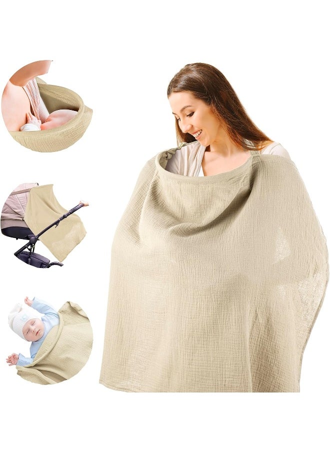 CORATED Nursing Covers for Breastfeeding, Breathable Breast Feeding Cover for Mom, Muslin Breastfeeding Cover Up with Wire Hoop for Women, Baby Essentials Privacy Nursing Poncho Shawl