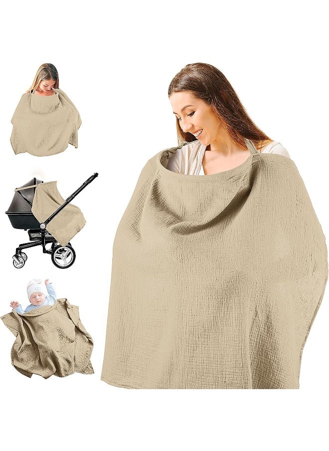 CORATED Nursing Covers for Breastfeeding, Breathable Breast Feeding Cover for Mom, Muslin Breastfeeding Cover Up with Wire Hoop for Women, Baby Essentials Privacy Nursing Poncho Shawl