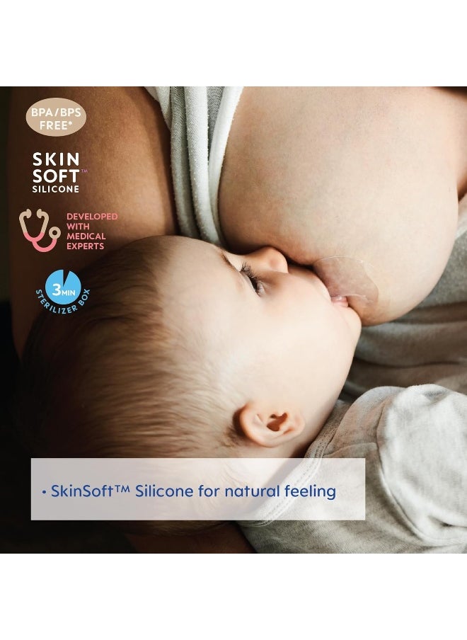 MAM Breastfeeding Shields with Sterilizing Storage Case, Shields for Nursing Newborn, Size 2 Regular 23mm, 2-Count, Clear
