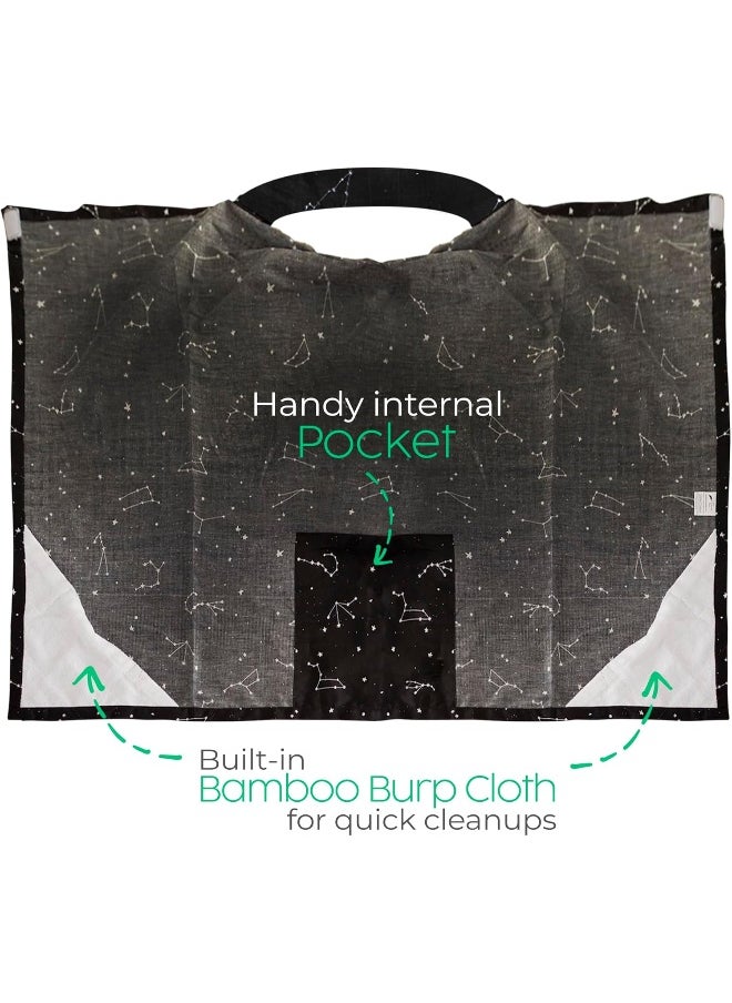 San Francisco Baby Cotton Nursing Cover - Large Breastfeeding Cover with Built-in Burp Cloth & Pocket - Soft, Breathable, Chemical-Free, 360° Coverage, Black Nursing Cover for Breastfeeding