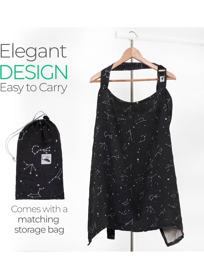 San Francisco Baby Cotton Nursing Cover - Large Breastfeeding Cover with Built-in Burp Cloth & Pocket - Soft, Breathable, Chemical-Free, 360° Coverage, Black Nursing Cover for Breastfeeding
