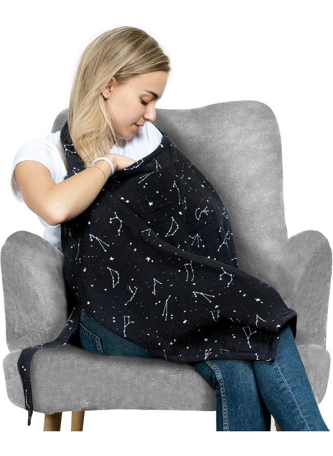 San Francisco Baby Cotton Nursing Cover - Large Breastfeeding Cover with Built-in Burp Cloth & Pocket - Soft, Breathable, Chemical-Free, 360° Coverage, Black Nursing Cover for Breastfeeding
