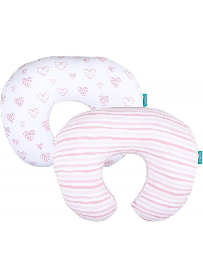 Biloban Nursing Pillow Cover 2 Pack for Boppy Pillow 100% Stretchy Cotton Large Zipper Super Soft & Breathable Infant Support Breastfeeding Cover for Moms or Little Girl Gifts