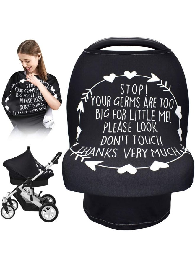 Car Seat Covers for Babies, Nursing Breastfeeding Cover Infant Carseat Canopy, Soft Stretchy Carrier Cover for Stroller High Chair Shopping Cart, Newborn Boy Girl Shower Gift - Stop No Touching Sign