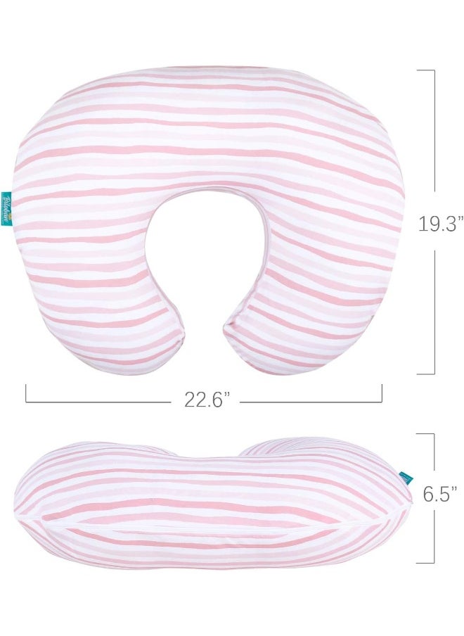 Biloban Nursing Pillow Cover 2 Pack Pink and Gray, Stretchy 100% Jersey Cotton Nursing Pillow Slipcovers for Moms Breastfeeding and Bottle Feeding Pillow, Large Zipper Ultra Soft Nursing Pillow Cover
