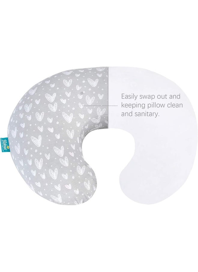 Biloban Nursing Pillow Cover 2 Pack Pink and Gray, Stretchy 100% Jersey Cotton Nursing Pillow Slipcovers for Moms Breastfeeding and Bottle Feeding Pillow, Large Zipper Ultra Soft Nursing Pillow Cover