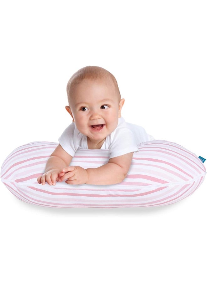 Biloban Nursing Pillow Cover 2 Pack Pink and Gray, Stretchy 100% Jersey Cotton Nursing Pillow Slipcovers for Moms Breastfeeding and Bottle Feeding Pillow, Large Zipper Ultra Soft Nursing Pillow Cover
