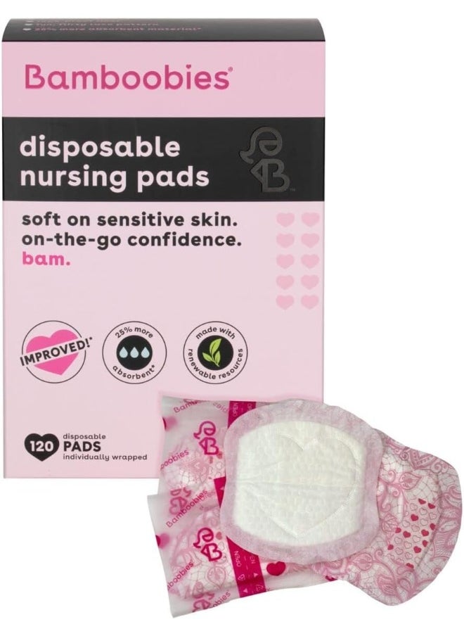 Bamboobies Bam Women’s Disposable Nursing Pads, Super-Absorbent Milk Proof Pads for Breastfeeding, 120 Count