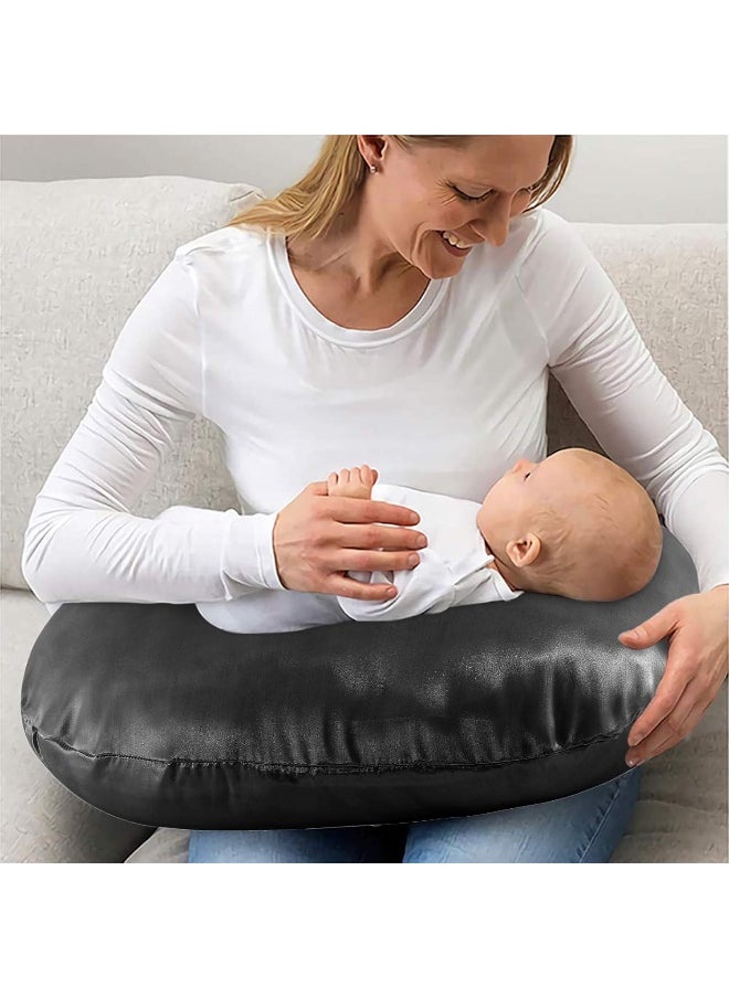Pro Goleem Satin Nursing Pillow Cover Silk Feeling Soft Feeding Pillow Slipcover for Breastfeeding Moms Fits Standard Infant Nursing Pillow or Positioner Black