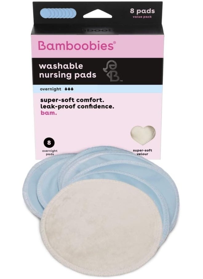 Bamboobies Bam Women’s Overnight Nursing Leak-Proof Pads for Breastfeeding, Reusable and Washable, Blue, 4 Pairs
