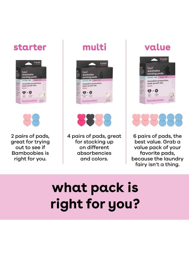 Bamboobies Bam Women’s Overnight Nursing Leak-Proof Pads for Breastfeeding, Reusable and Washable, Blue, 4 Pairs