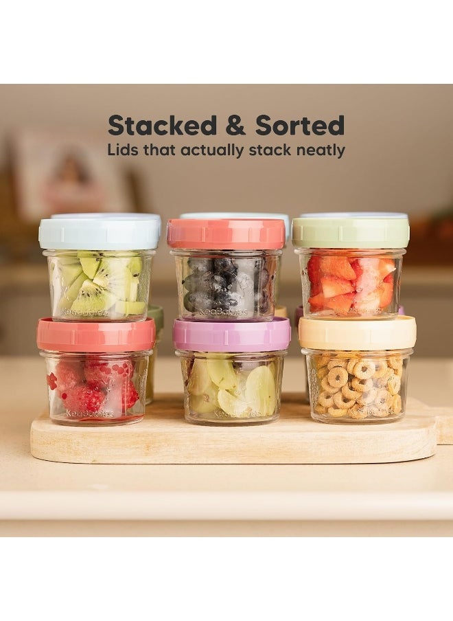 KeaBabies 6pk 4oz Glass Baby Food Containers - Leak-Proof, Microwavable Small Baby Glass Jars with Lids, Baby Food Storage Containers, Baby Snack Containers, BPA-Free Baby Food Jars (Nord)
