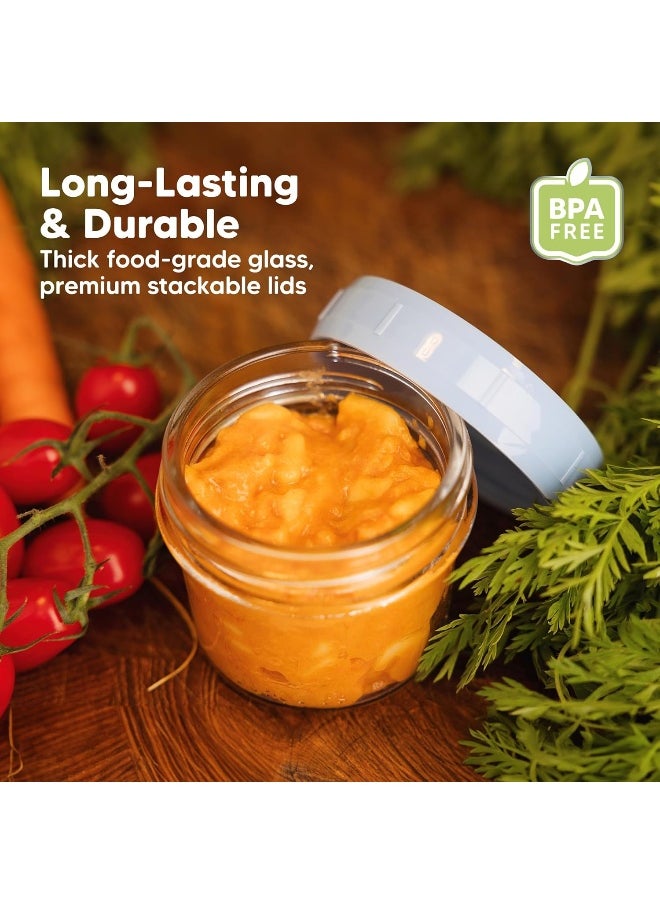 KeaBabies 6pk 4oz Glass Baby Food Containers - Leak-Proof, Microwavable Small Baby Glass Jars with Lids, Baby Food Storage Containers, Baby Snack Containers, BPA-Free Baby Food Jars (Nord)