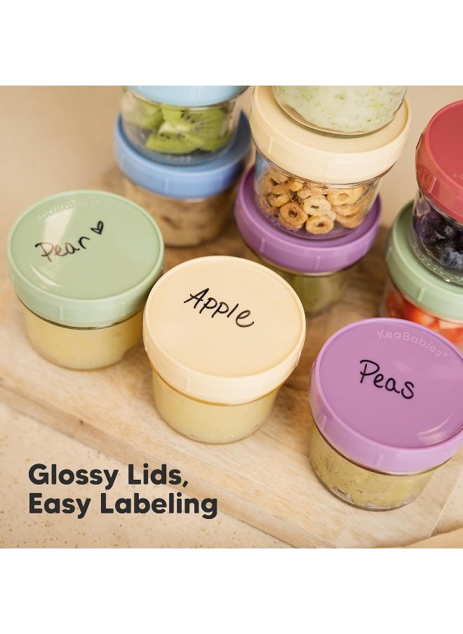 KeaBabies 6pk 4oz Glass Baby Food Containers - Leak-Proof, Microwavable Small Baby Glass Jars with Lids, Baby Food Storage Containers, Baby Snack Containers, BPA-Free Baby Food Jars (Nord)
