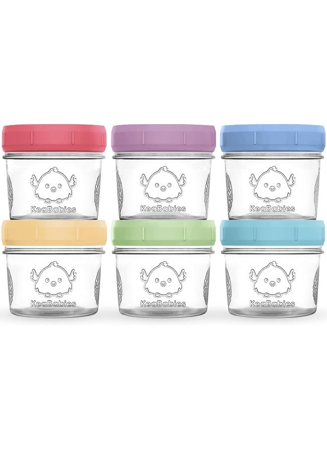 KeaBabies 6pk 4oz Glass Baby Food Containers - Leak-Proof, Microwavable Small Baby Glass Jars with Lids, Baby Food Storage Containers, Baby Snack Containers, BPA-Free Baby Food Jars (Nord)