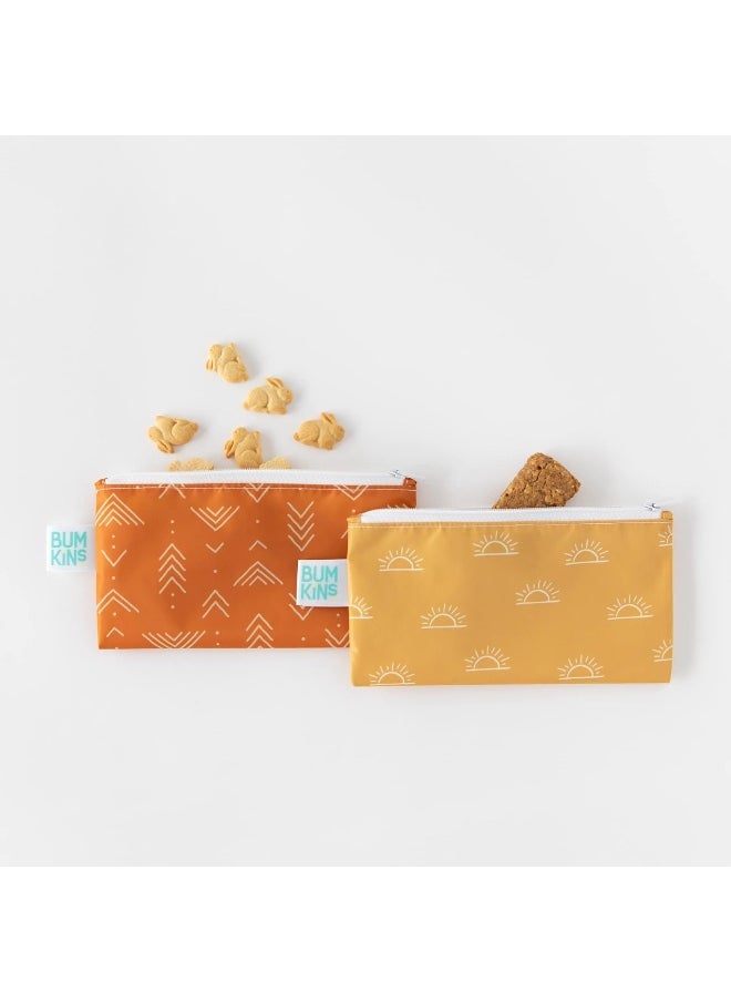 Bumkins Snack Bags, Reusable, Washable, Food Safe, BPA Free, Desert Boho Collection (2-Pack)