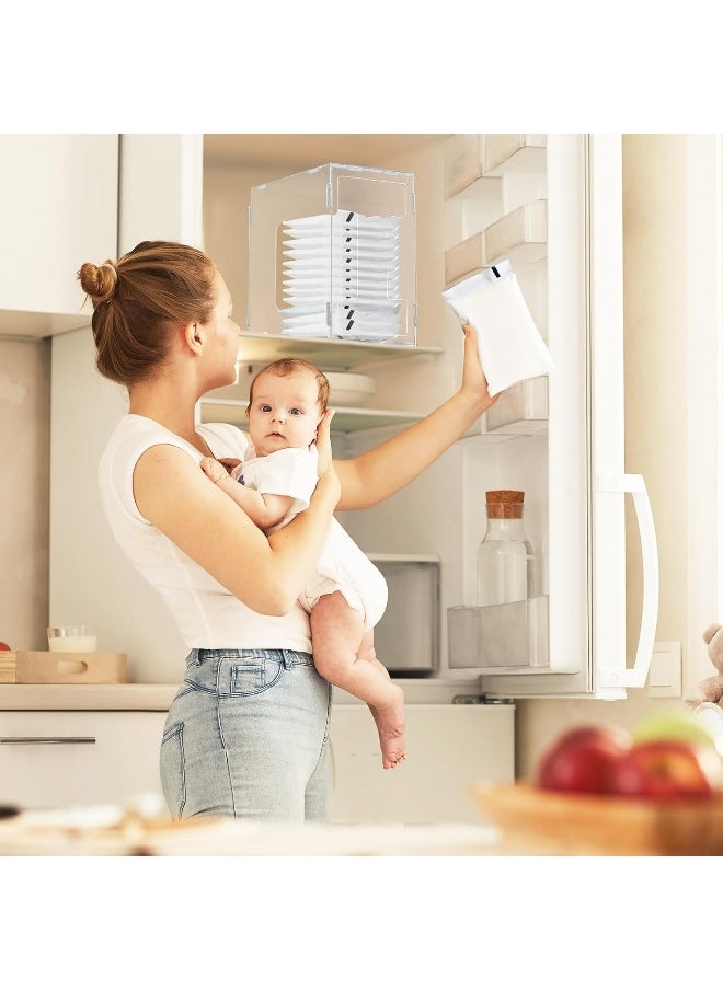 Domensi 4 Pcs Breast Milk Storage Tower Breast Milk Freezer Storage Organizer for Milk Freezer Bags Clear Breastmilk Storage Container Reusable Breastfeeding Accessories Fridge, 8.3 x 8.3 x 5 Inch