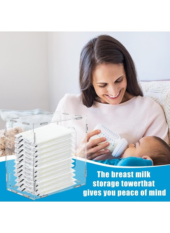 Domensi 4 Pcs Breast Milk Storage Tower Breast Milk Freezer Storage Organizer for Milk Freezer Bags Clear Breastmilk Storage Container Reusable Breastfeeding Accessories Fridge, 8.3 x 8.3 x 5 Inch