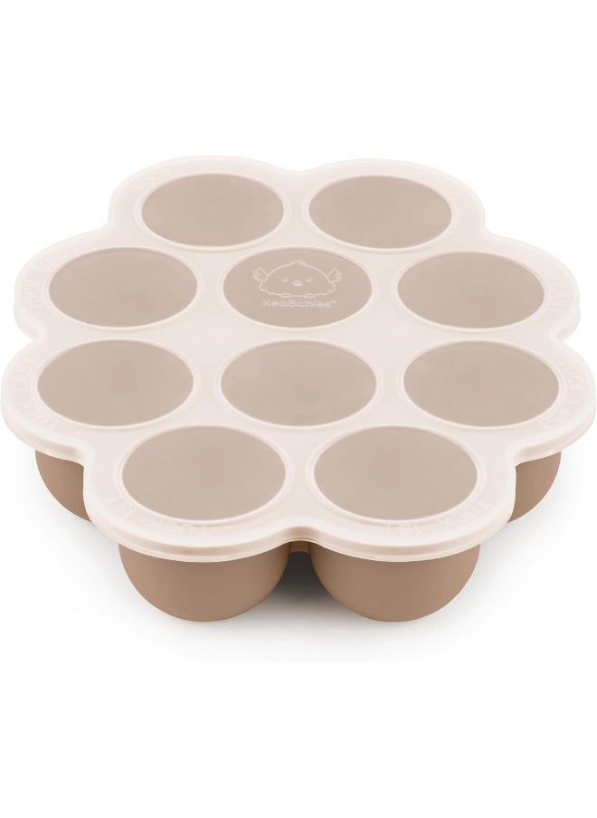 KeaBabies Silicone Baby Food Freezer Tray with Clip-on Lid, 2oz x 10 Pods Baby Food Freezer Molds, Breast Milk Freezer Tray, Dishwasher, Microwave, BPA-Free Baby Food Storage Tray(Chai Latte)