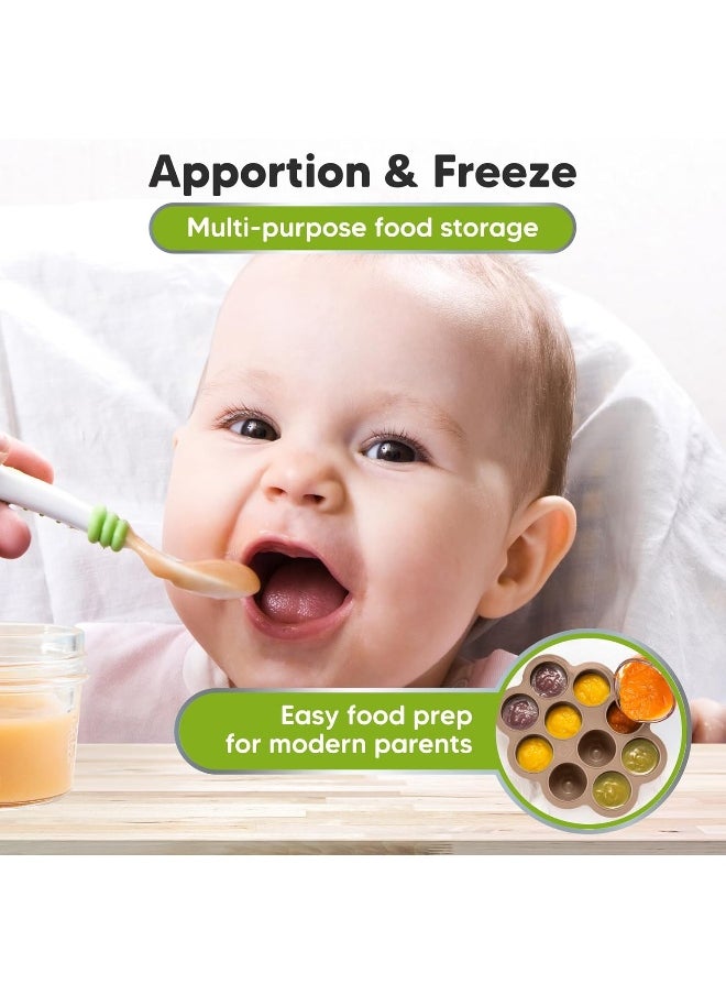 KeaBabies Silicone Baby Food Freezer Tray with Clip-on Lid, 2oz x 10 Pods Baby Food Freezer Molds, Breast Milk Freezer Tray, Dishwasher, Microwave, BPA-Free Baby Food Storage Tray(Chai Latte)