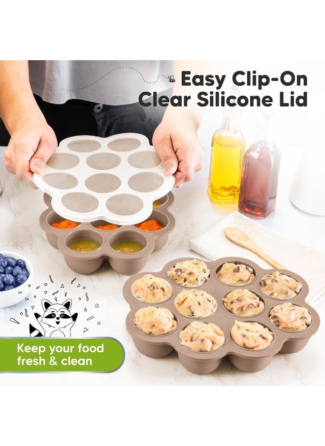 KeaBabies Silicone Baby Food Freezer Tray with Clip-on Lid, 2oz x 10 Pods Baby Food Freezer Molds, Breast Milk Freezer Tray, Dishwasher, Microwave, BPA-Free Baby Food Storage Tray(Chai Latte)