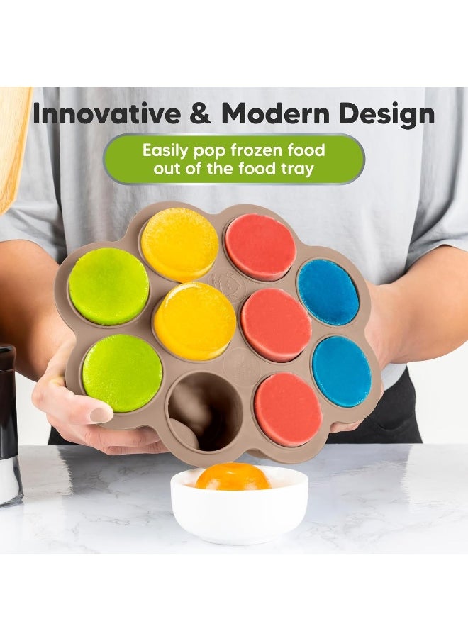 KeaBabies Silicone Baby Food Freezer Tray with Clip-on Lid, 2oz x 10 Pods Baby Food Freezer Molds, Breast Milk Freezer Tray, Dishwasher, Microwave, BPA-Free Baby Food Storage Tray(Chai Latte)
