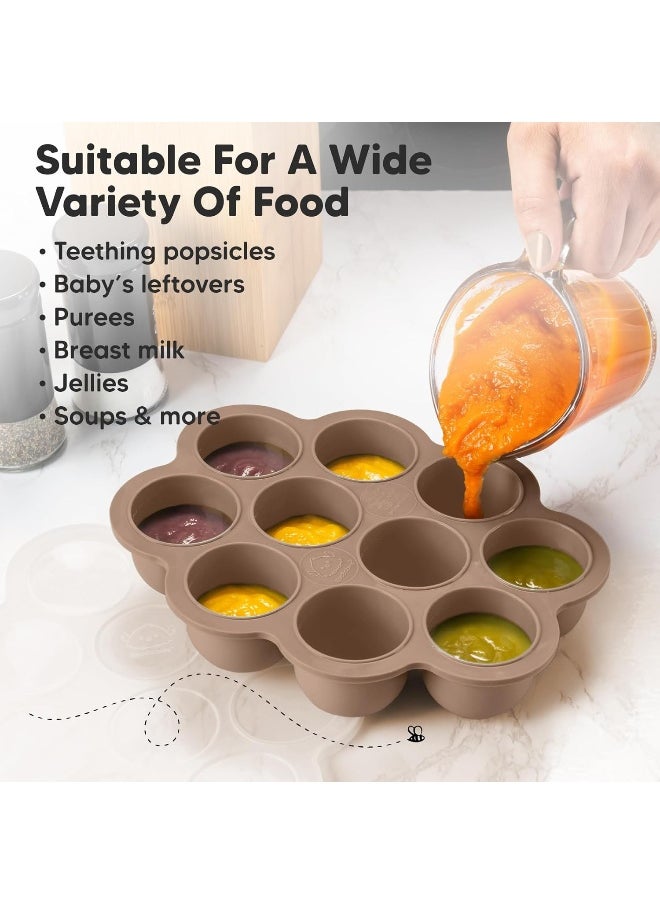 KeaBabies Silicone Baby Food Freezer Tray with Clip-on Lid, 2oz x 10 Pods Baby Food Freezer Molds, Breast Milk Freezer Tray, Dishwasher, Microwave, BPA-Free Baby Food Storage Tray(Chai Latte)