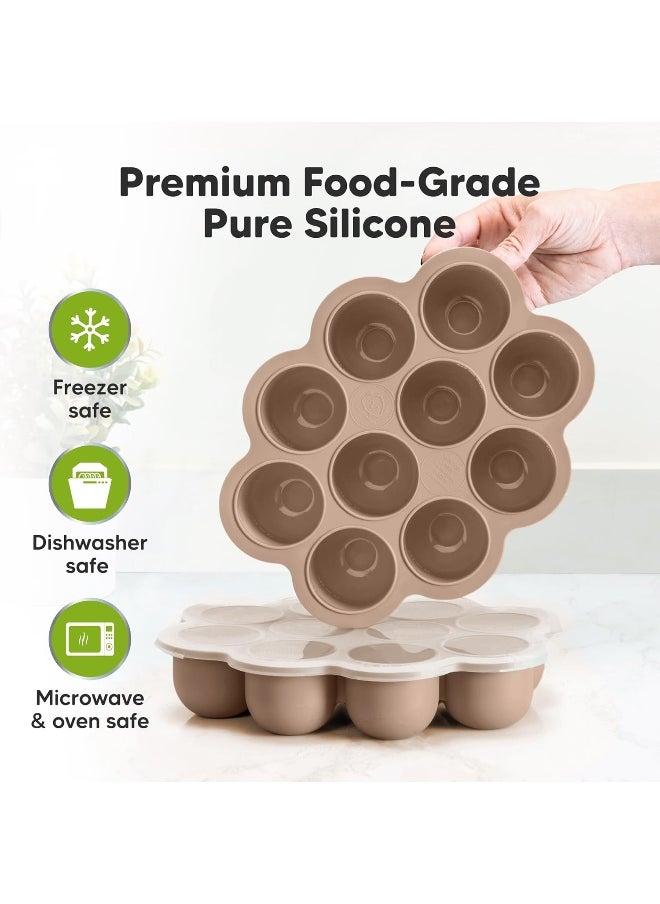 KeaBabies Silicone Baby Food Freezer Tray with Clip-on Lid, 2oz x 10 Pods Baby Food Freezer Molds, Breast Milk Freezer Tray, Dishwasher, Microwave, BPA-Free Baby Food Storage Tray(Chai Latte)