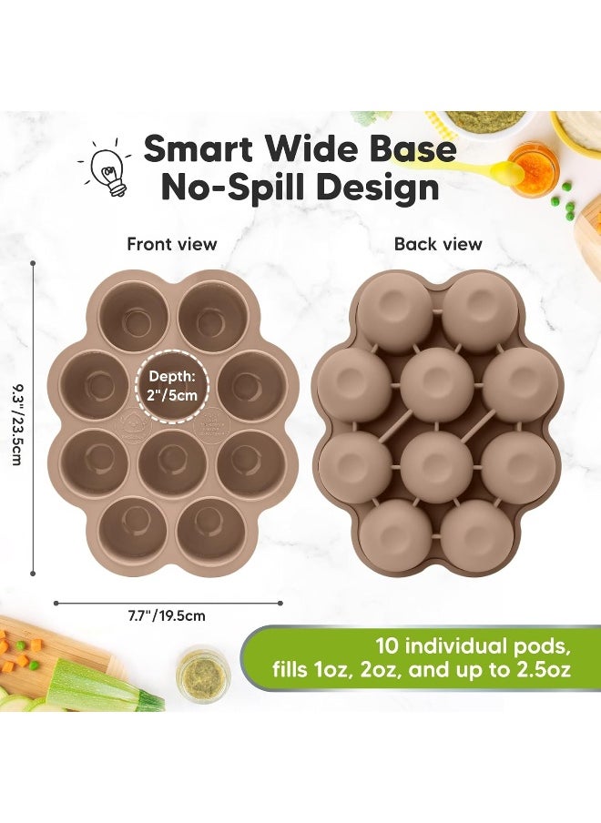 KeaBabies Silicone Baby Food Freezer Tray with Clip-on Lid, 2oz x 10 Pods Baby Food Freezer Molds, Breast Milk Freezer Tray, Dishwasher, Microwave, BPA-Free Baby Food Storage Tray(Chai Latte)