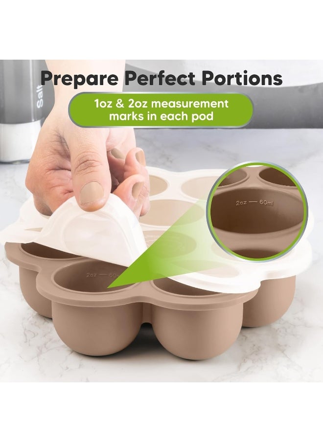 KeaBabies Silicone Baby Food Freezer Tray with Clip-on Lid, 2oz x 10 Pods Baby Food Freezer Molds, Breast Milk Freezer Tray, Dishwasher, Microwave, BPA-Free Baby Food Storage Tray(Chai Latte)