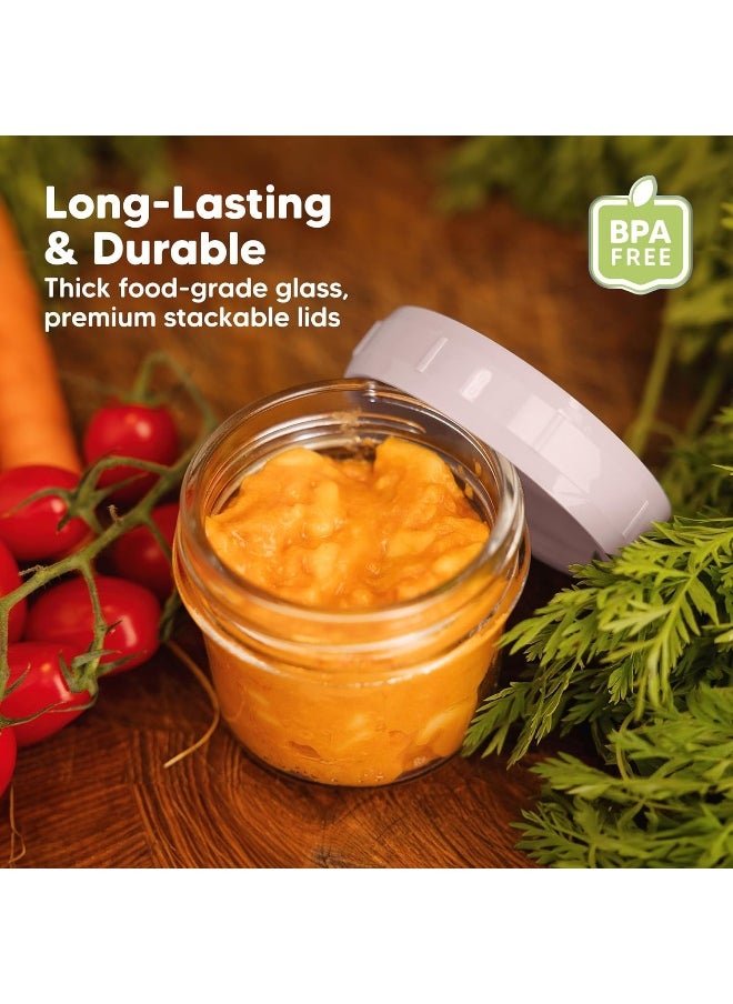 KeaBabies 6pk 4oz Glass Baby Food Containers - Leak-Proof, Microwavable Small Baby Glass Jars with Lids, Baby Food Storage Containers, Baby Snack Containers, BPA-Free Baby Food Jars (Musk Dusk)