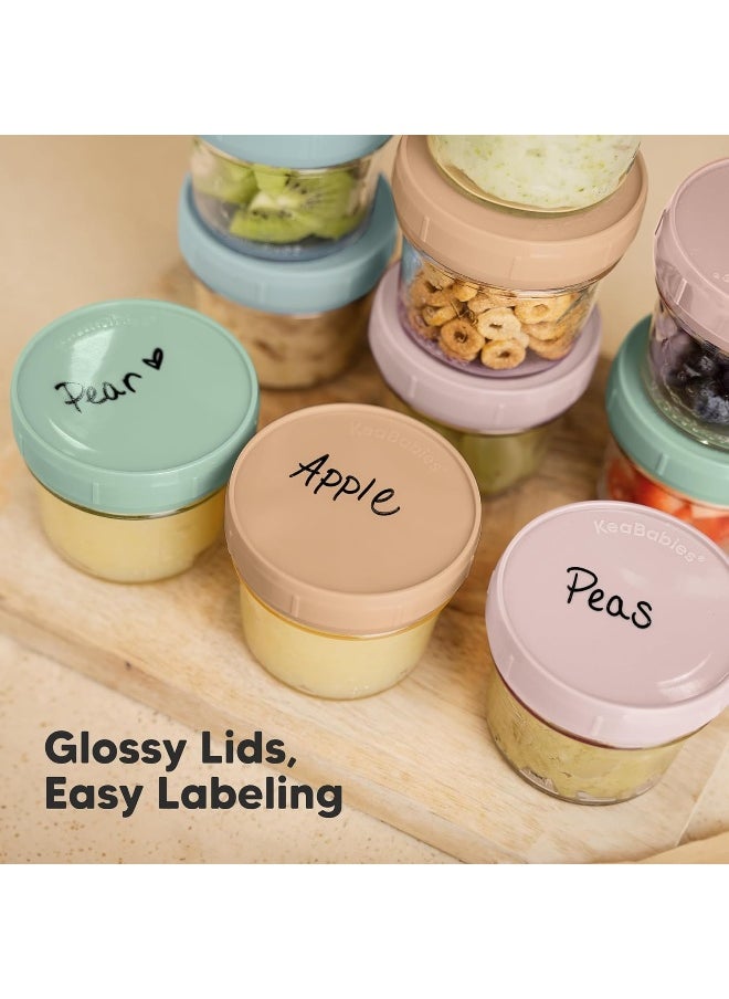 KeaBabies 6pk 4oz Glass Baby Food Containers - Leak-Proof, Microwavable Small Baby Glass Jars with Lids, Baby Food Storage Containers, Baby Snack Containers, BPA-Free Baby Food Jars (Musk Dusk)