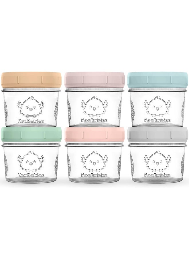 KeaBabies 6pk 4oz Glass Baby Food Containers - Leak-Proof, Microwavable Small Baby Glass Jars with Lids, Baby Food Storage Containers, Baby Snack Containers, BPA-Free Baby Food Jars (Musk Dusk)
