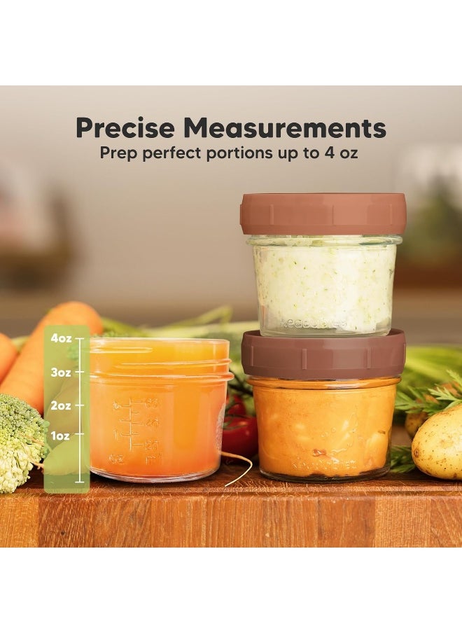 KeaBabies 6-Pack Glass Baby Food Containers - 4 oz Leak-Proof, Microwavable, Glass Baby Food Jars - Baby Food Storage Containers - Baby Bullet Jars with Lids, Freezer Safe (Terracotta)